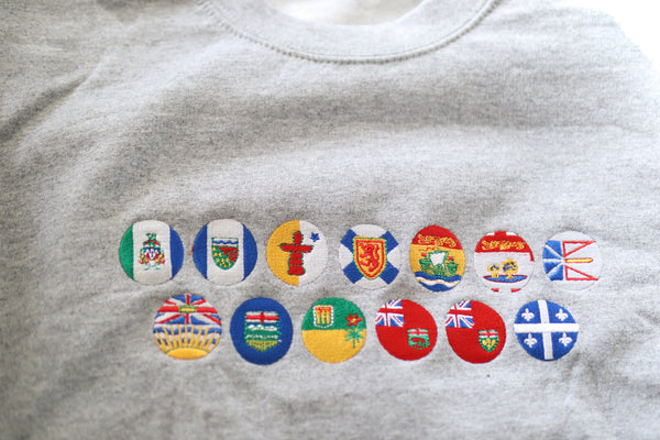 Canadian Provinces & Territories Flags + Sorry - Embroidered Front & Printed Back Sweatshirt