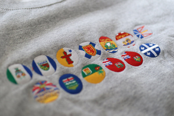 Canadian Provinces & Territories Flags + Sorry - Embroidered Front & Printed Back Sweatshirt