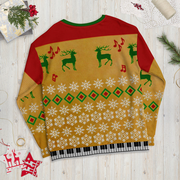 He's learning some Liszt, and checking it twice... - Faux Ugly Christmas Sweater (Printed Sweatshirt)