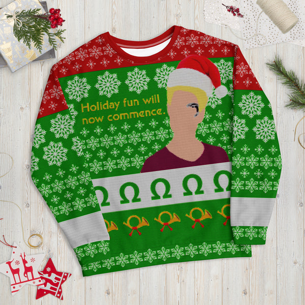 Holiday Fun Will Now Commence - Faux Ugly Christmas Sweater (Printed Sweatshirt)