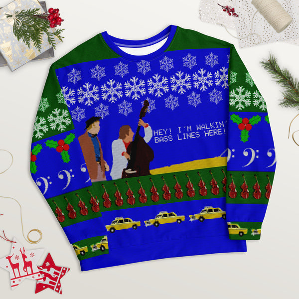 I'm Walkin' Bass Lines Here! - Faux Ugly Christmas Sweater (Printed Sweatshirt)