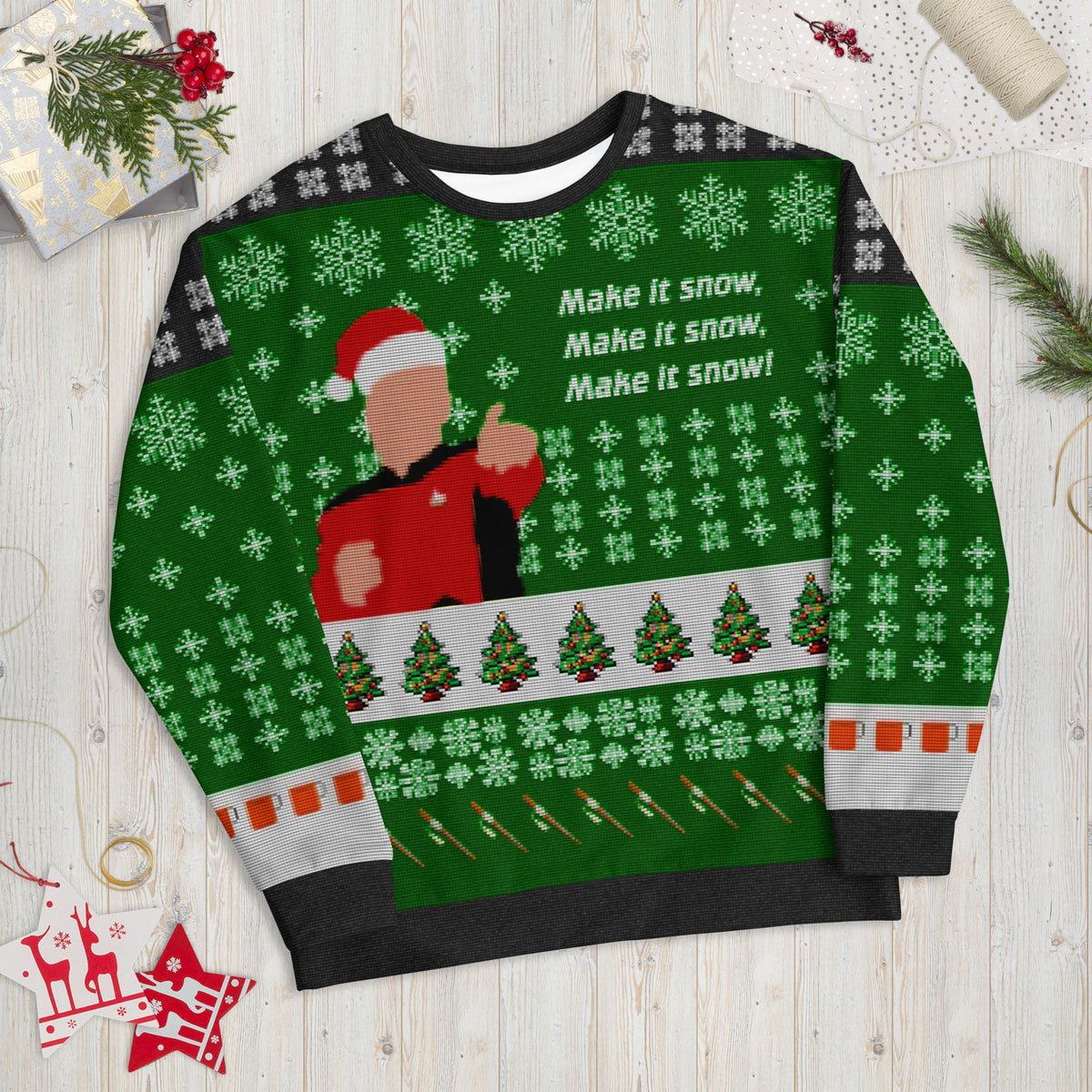 未使用　TAO　XMAS SWEATSHIRT 4Y Make it Snow - Faux Ugly Christmas Sweater (Printed Sweatshirt