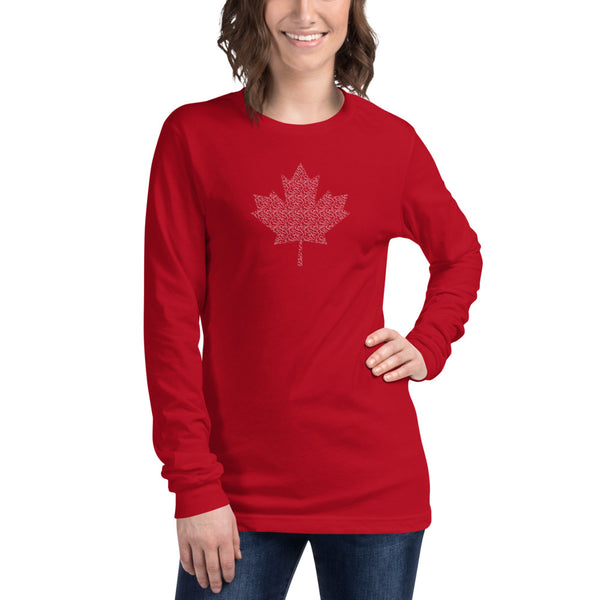 Maple Leaf - 'Sorry' Small Text Pattern - Unisex Long Sleeve T-Shirt