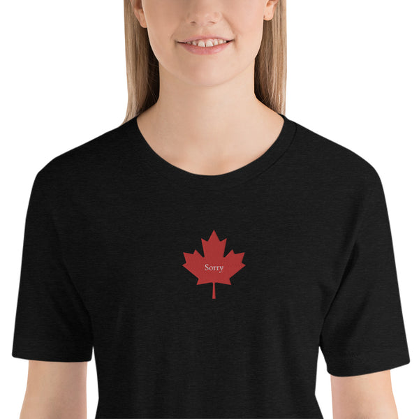 Maple Leaf + 'Sorry' - Embroidered Short-Sleeve Unisex T-Shirt