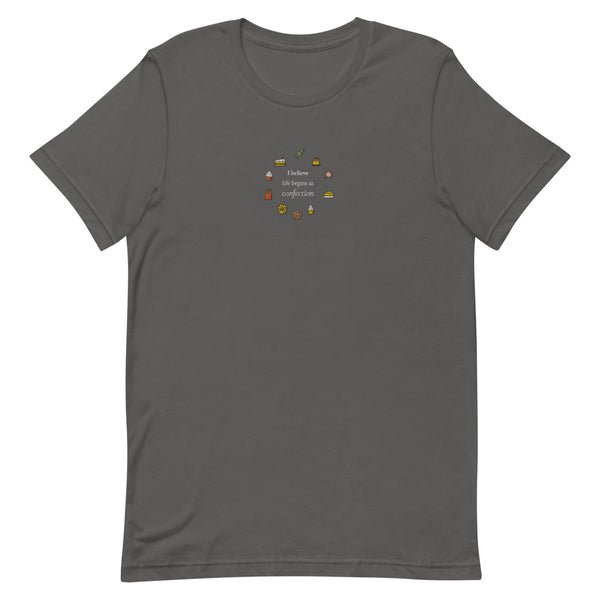 Life Begins at Confection - Embroidered Short-Sleeve Unisex T-Shirt