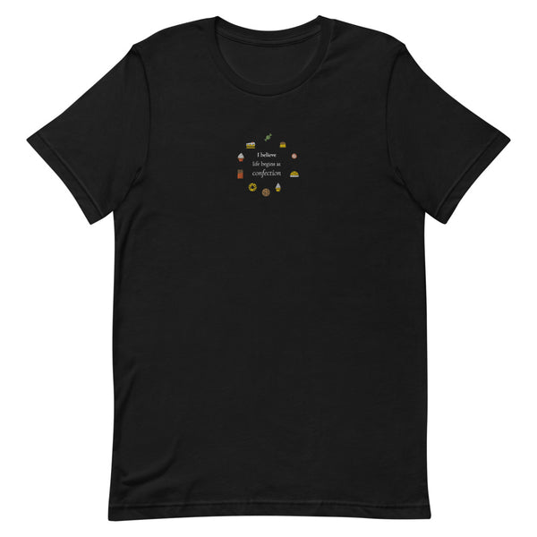 Life Begins at Confection - Embroidered Short-Sleeve Unisex T-Shirt