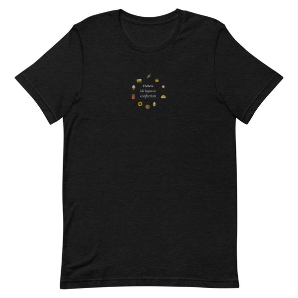 Life Begins at Confection - Embroidered Short-Sleeve Unisex T-Shirt