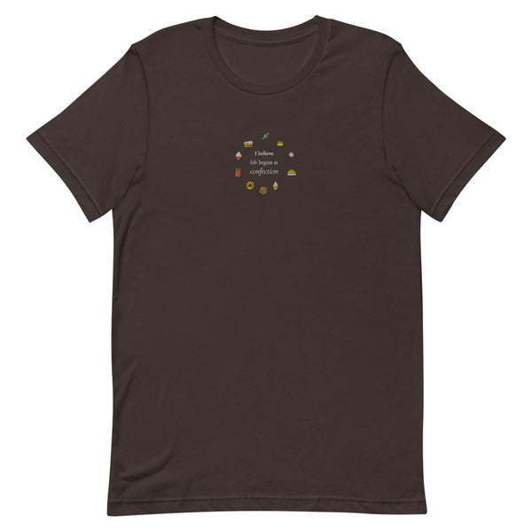 Life Begins at Confection - Embroidered Short-Sleeve Unisex T-Shirt