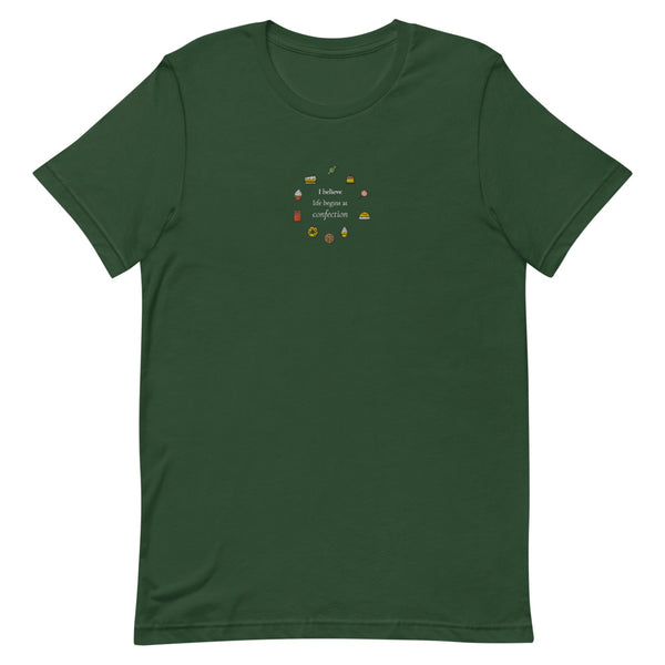 Life Begins at Confection - Embroidered Short-Sleeve Unisex T-Shirt