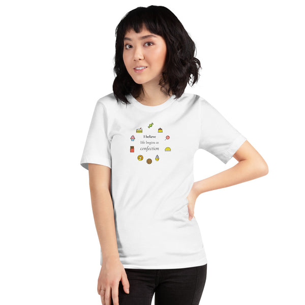 Life Begins at Confection - Printed Short-Sleeve Unisex T-Shirt