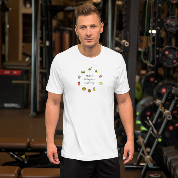 Life Begins at Confection - Printed Short-Sleeve Unisex T-Shirt