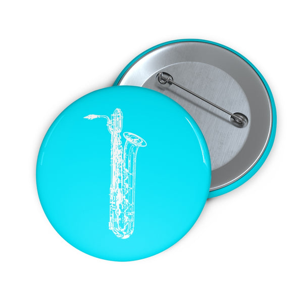 Baritone Saxophone Silhouette - Cyan Pin Buttons