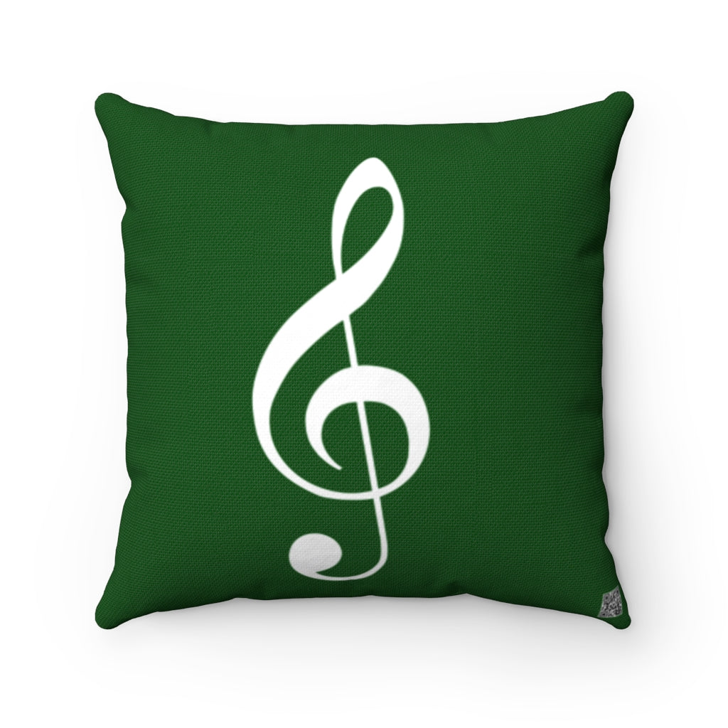 Dark Green Treble Clef Square Pillow - White Silhouette
