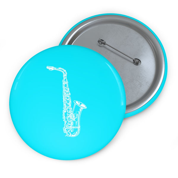 Alto Saxophone Silhouette - Cyan Pin Buttons