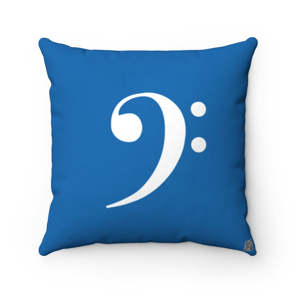 Blue Bass Clef Square Pillow - White Silhouette