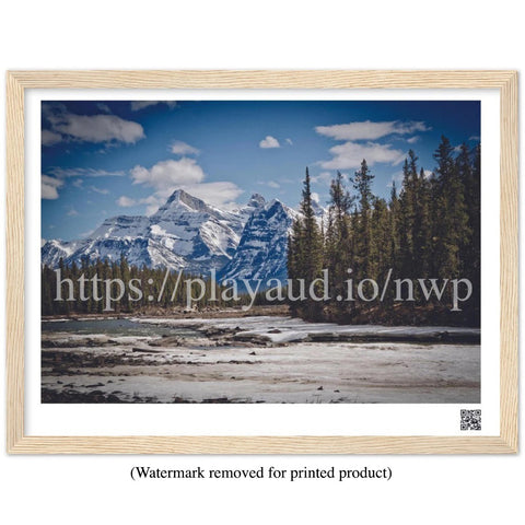Riverside Evergreens and Rocky Mountain Peaks - Northwest Passage 2021 Series - 16"x12" Premium Matte Paper Wooden Framed Poster