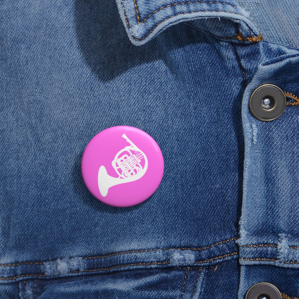 French Horn Silhouette - Pink Pin Buttons