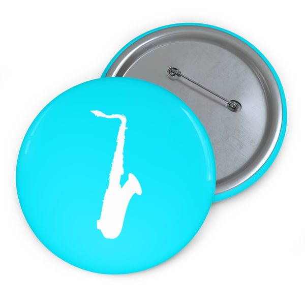 Tenor Saxophone Silhouette - Cyan Pin Buttons
