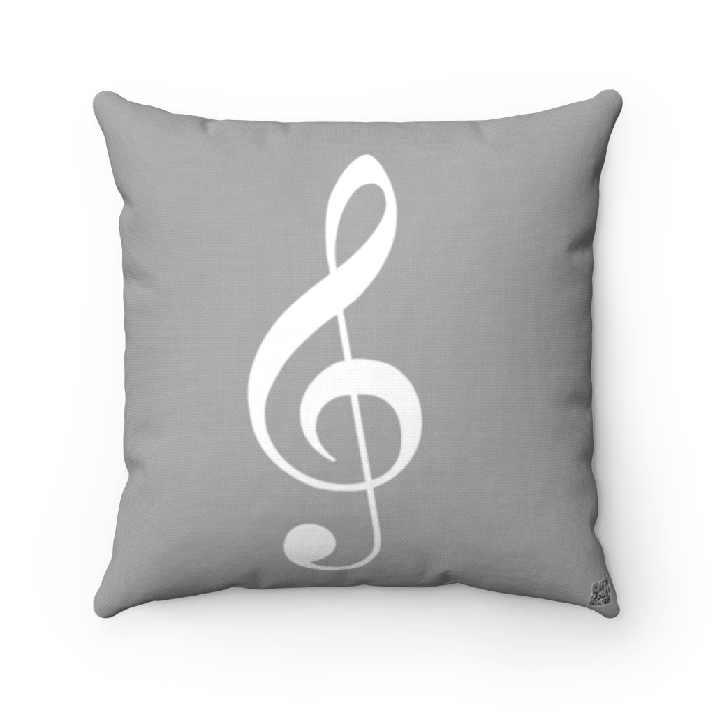 Grey Treble Clef Square Pillow - White Silhouette