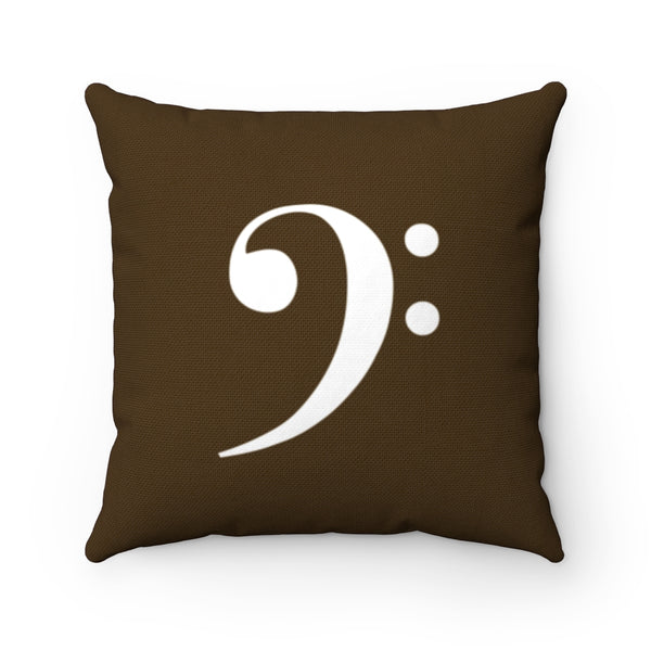 Brown Bass Clef Square Pillow - White Silhouette