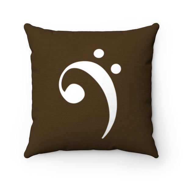 Brown Bass Clef Square Pillow - Diagonal White Silhouette