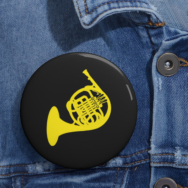 French Horn Silhouette - Black Pin Buttons