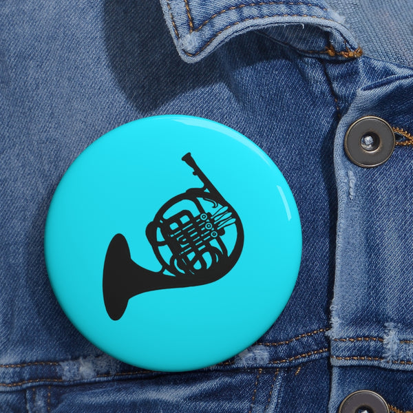 French Horn Silhouette - Cyan Pin Buttons