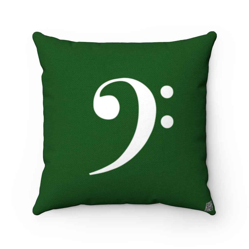 Dark Green Bass Clef Square Pillow - White Silhouette