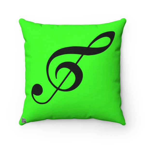 Bright Green Treble Clef Square Pillow - Diagonal Silhouette