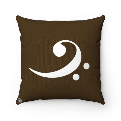Brown Bass Clef Square Pillow - Diagonal White Silhouette