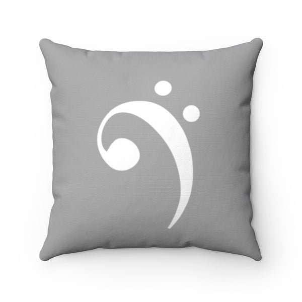 Grey Bass Clef Square Pillow - Diagonal White Silhouette