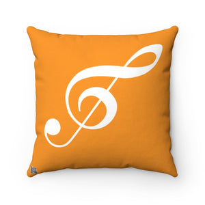 Orange Treble Clef Square Pillow - Diagonal White Silhouette