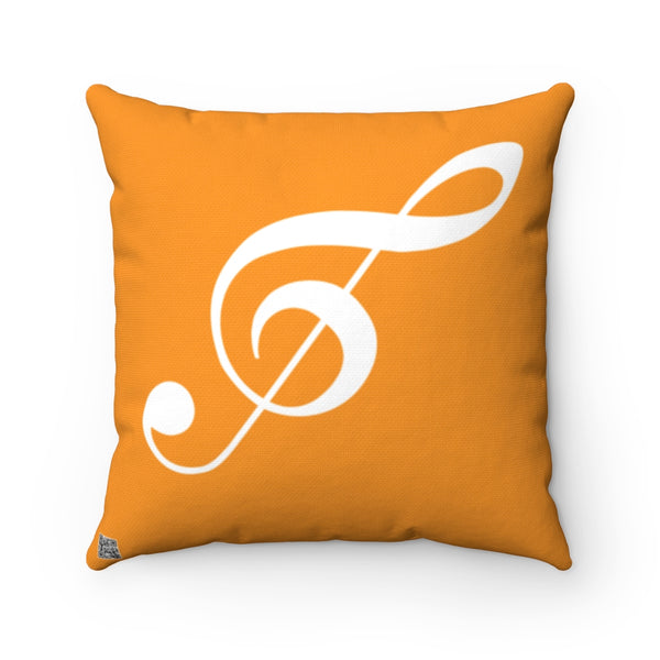 Orange Treble Clef Square Pillow - Diagonal White Silhouette