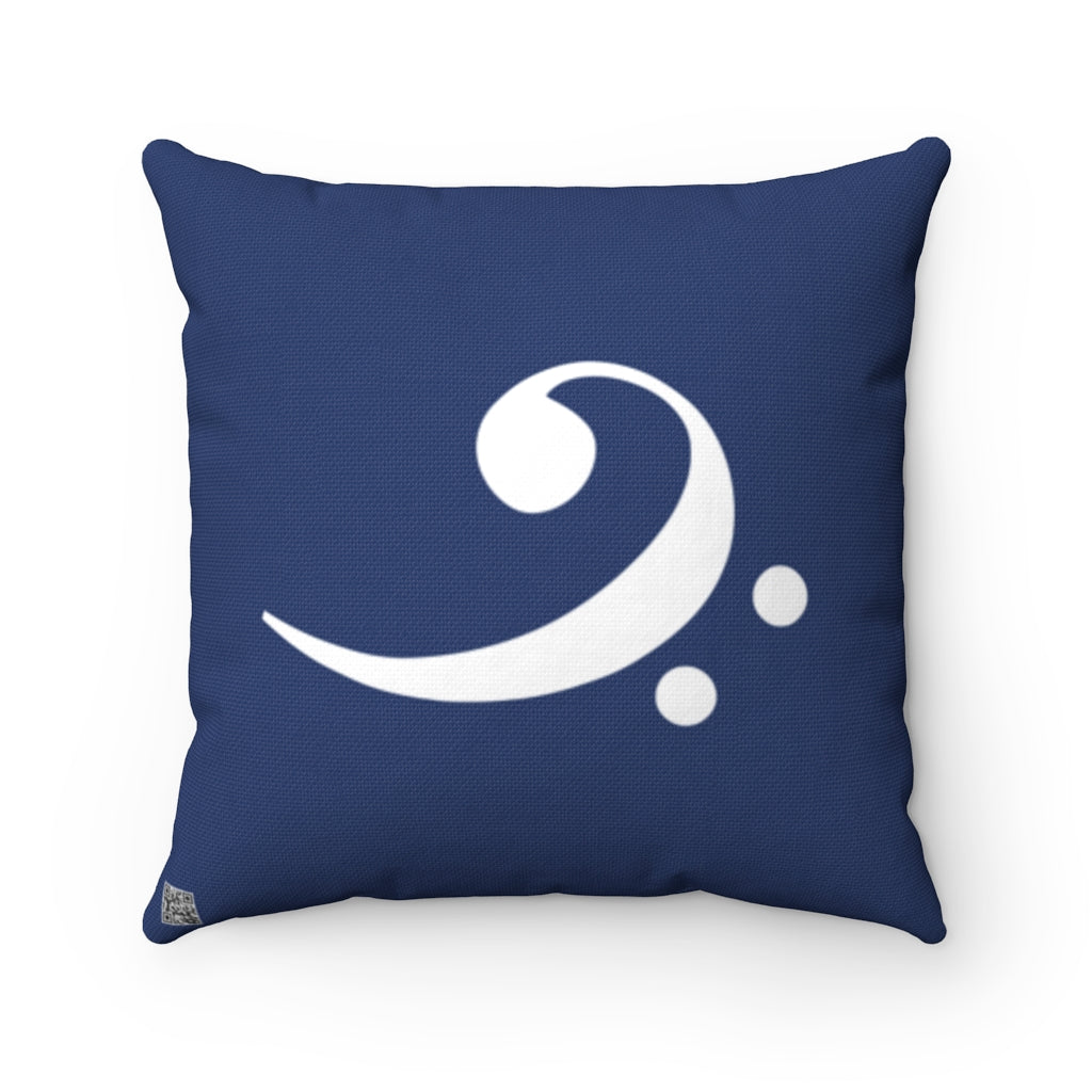 Navy Bass Clef Square Pillow - Diagonal White Silhouette