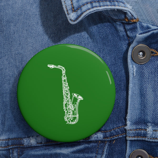 Alto Saxophone Silhouette - Green Pin Buttons