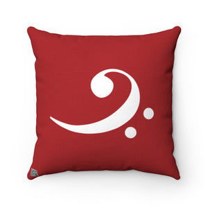 Red Bass Clef Square Pillow - Diagonal White Silhouette