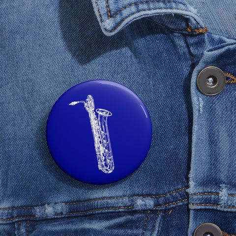 Baritone Saxophone Silhouette - Blue Pin Buttons