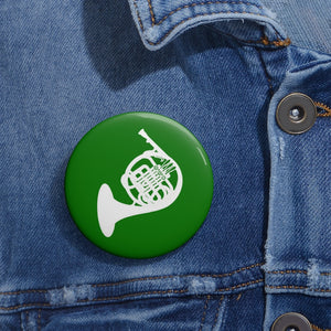 French Horn Silhouette - Green Pin Buttons