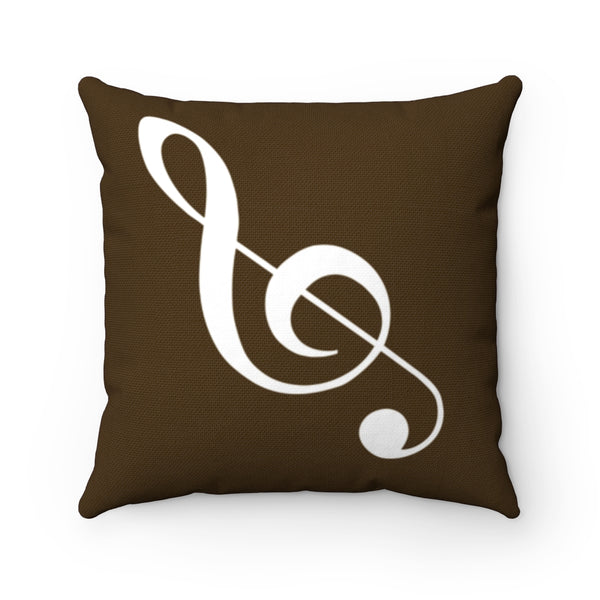 Brown Treble Clef Square Pillow - Diagonal Silhouette