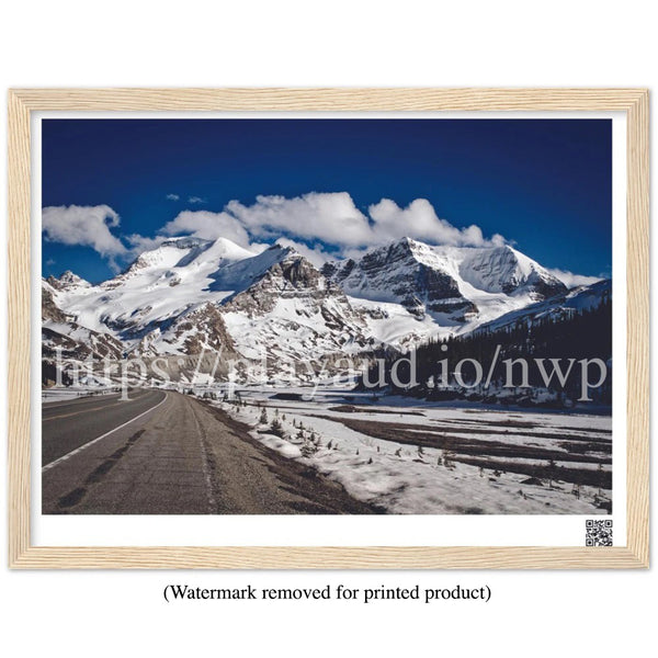 Roadside View of Rocky Mountain Peaks - Northwest Passage 2021 Series - 16"x12" Premium Matte Paper Wooden Framed Poster