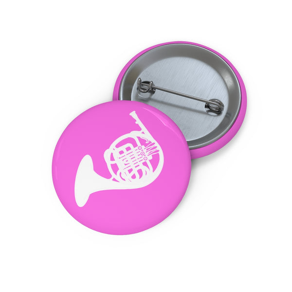 French Horn Silhouette - Pink Pin Buttons