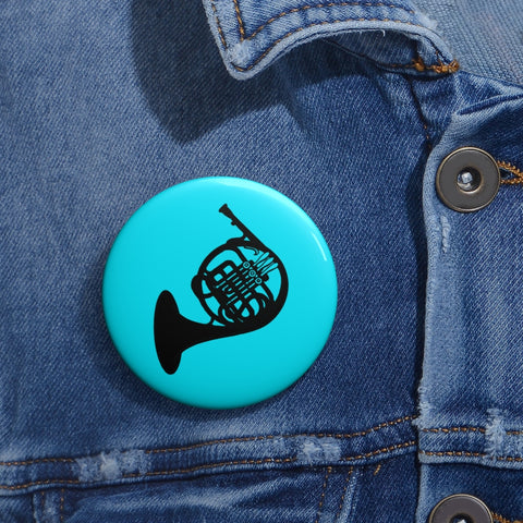French Horn Silhouette - Cyan Pin Buttons