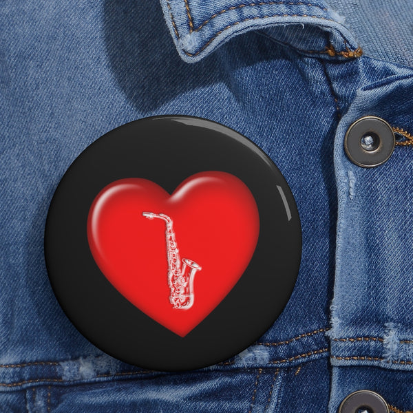 Alto Saxophone + Heart - Pin Buttons