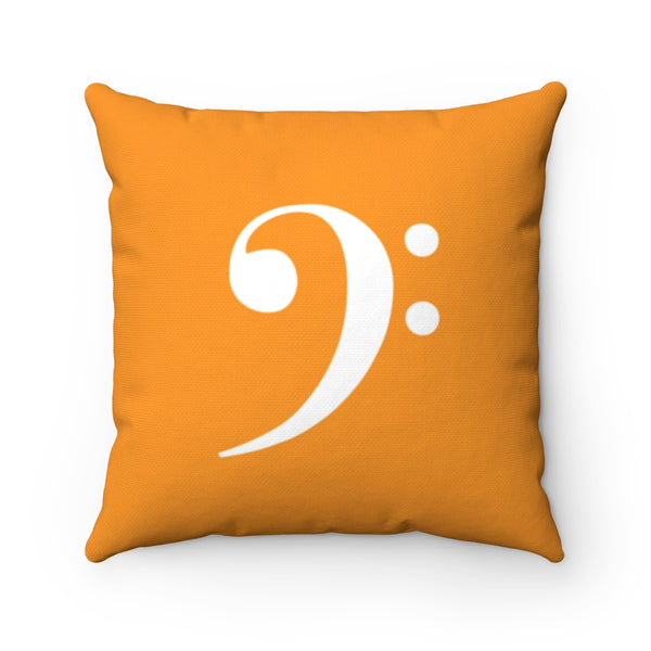 Orange Bass Clef Square Pillow - White Silhouette