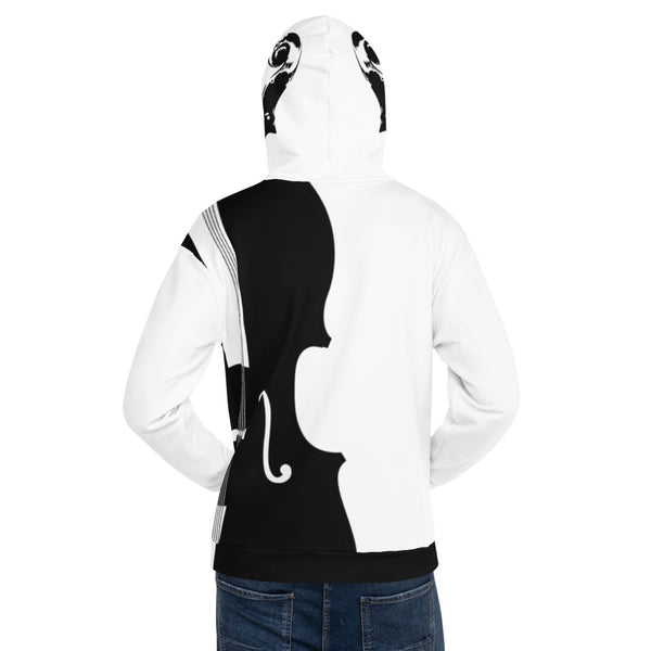 ICIH2P - String Instrument Silhouette - White + Black Unisex Hoodie