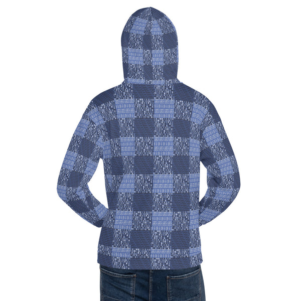 ICIH2P - Tiny Text Faux Plaid Pattern - Blue Unisex Hoodie