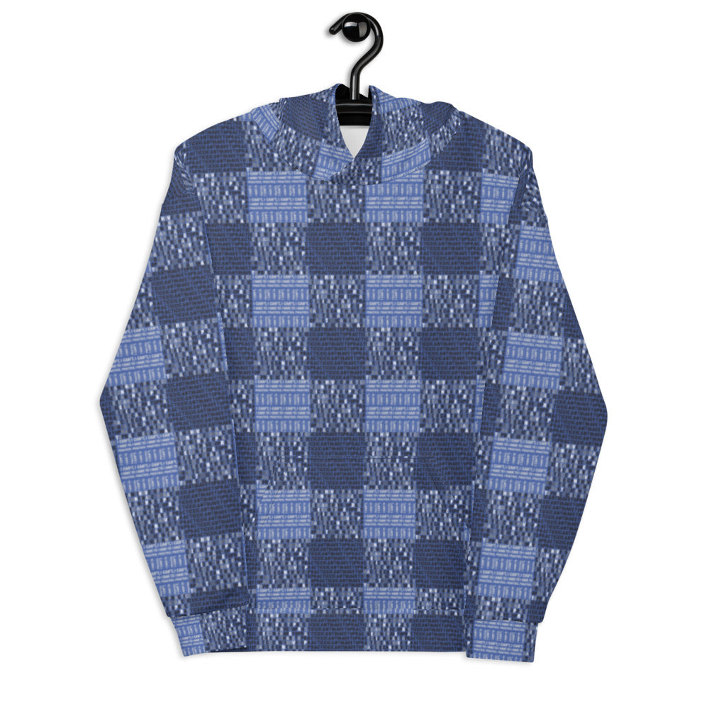 ICIH2P - Tiny Text Faux Plaid Pattern - Blue Unisex Hoodie