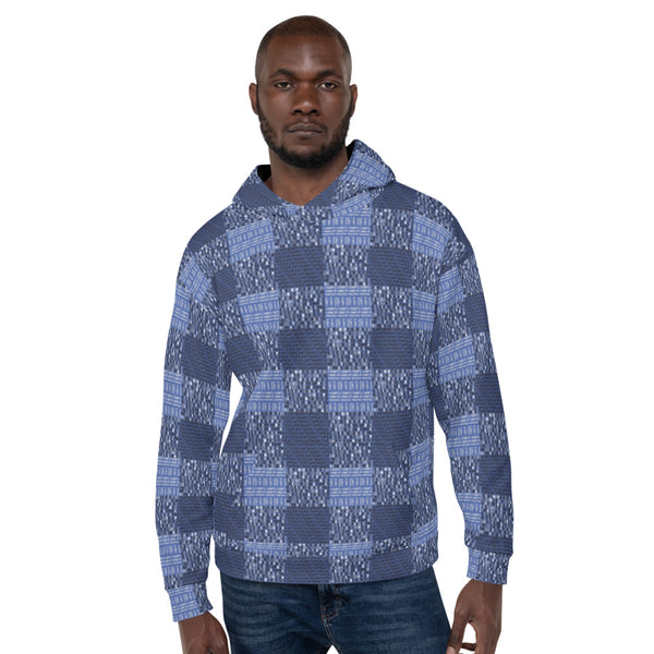 ICIH2P - Tiny Text Faux Plaid Pattern - Blue Unisex Hoodie