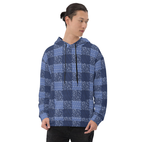 ICIH2P - Tiny Text Faux Plaid Pattern - Blue Unisex Hoodie