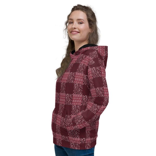 ICIH2P - Tiny Text Faux Plaid Pattern - Red Unisex Hoodie